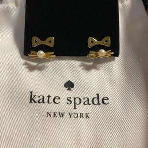 Kate Spade Gold and White Cat Earrings Jewelry